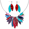Leaf Alloy with Imitation Leather Pendant Necklace & Stud Dangle Earring SJEW-CL0001-02-1