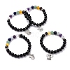 Natural Obsidian & Mixed Stone Round Beads Stretch Bracelet BJEW-JB07060-1