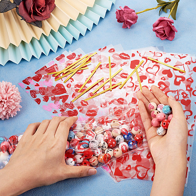 100Pcs 4 Styles Valentine's Day Themed OPP Plastic Bags ABAG-TA0001-41-1