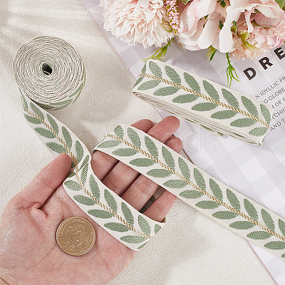3 Yards Polyester Leaf Jacquard Ribbons SRIB-WH20020-020A-1