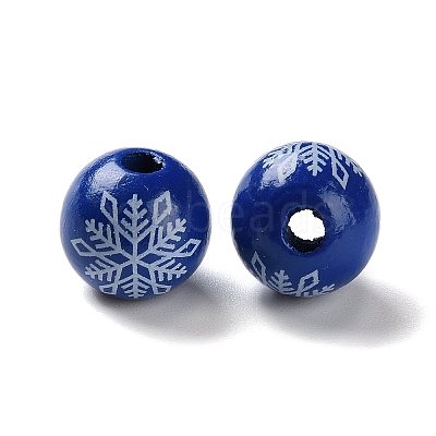Printed Wood European Beads WOOD-Z002-08B-1