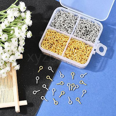 1200Pcs 2 Colors Iron Screw Eye Pin Peg Bails IFIN-YW0004-11-1