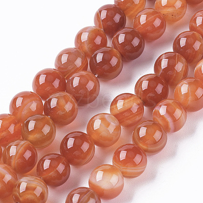 Natural Striped Agate/Banded Agate Bead Strands G-G962-8mm-14-1