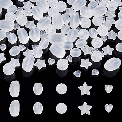 100Pcs 5 Style Transparent Frosted Acrylic Beads FACR-PJ0001-02-1