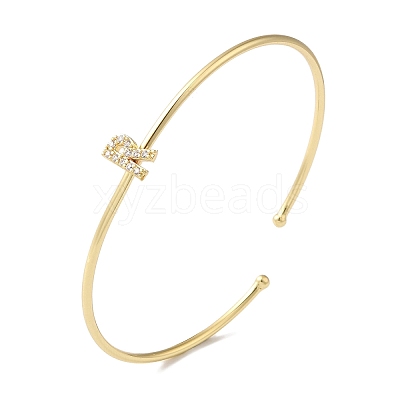Rack Plating Brass Micro Pave Clear Cubic Zirconia Letter Open Cuff Bangles BJEW-A018-01G-R-1