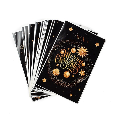 50Pcs 4 Styles Christmas Gold Deer Printed OPP Cellophane Packaging Bags with Die Hole Handles ABAG-C013-08-1