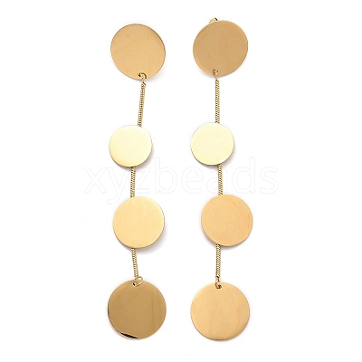 304 Stainless Steel Flat Round Tassel Stud Earrings EJEW-C142-11G-1