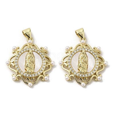 Brass Pave Shell Pendants KK-I708-16A-G-1