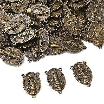 Holy Oval Carved Virgin Mary Tibetan Style Alloy Chandelier Component Links TIBEP-LF0961YKG-AB-LF-1