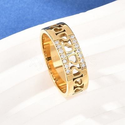 304 Stainless Steel Micro Pave Cubic Zirconia Finger Rings for Women RJEW-K315-02G-1