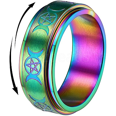 Triple Moon Goddess Stainless Steel Rotating Finger Ring PW-WG65299-17-1