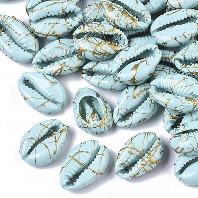 Spray Painted Natural Cowrie Shell Beads X-SSHEL-R047-03-A04-1