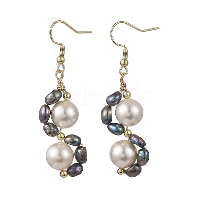 Shell Pearl 304 Stainless Steel Dangle Earrings EJEW-JE07370-01-1