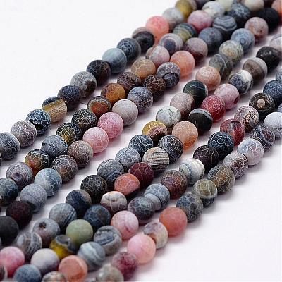 Frosted Natural Weathered Agate Beads Strands G-F367-8mm-07-1