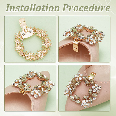 4Pcs 2 Styles Alloy & Glass Shoe Buckle Clips AJEW-FG0003-07-1