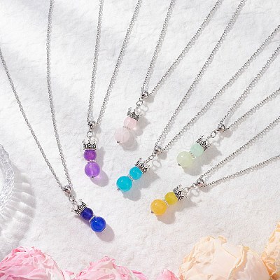 6Pcs 6 Colors Handmade Glass Beaded Prince with Crown Pendant 304 Stainless Steel Cable Necklaces for Women NJEW-JN05447-1