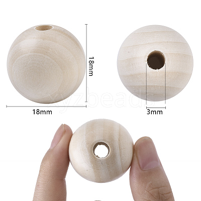 Unfinished Natural Wood Beads X-WOOD-S651-A18mm-LF-1