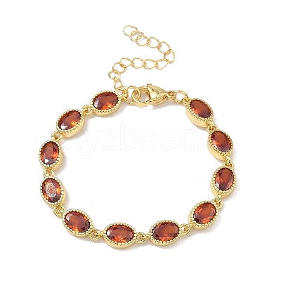 Oval Brass Pave Cubic Zirconia Link Chain Bracelets for Women BJEW-P385-02G-03-1