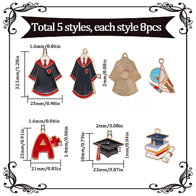 40Pcs 5 Styles Graduation Season Theme Alloy Enamel Pendants ENAM-SC0005-81-1
