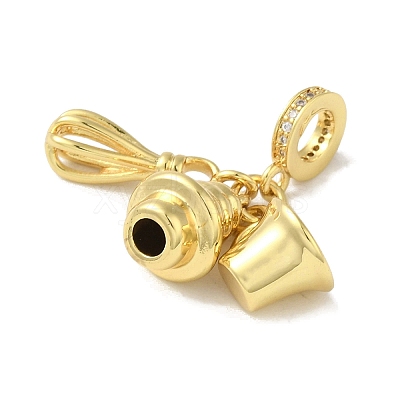 Rack Plating Brass Micro Pave Clear Cubic Zirconia European Dangle Charms KK-P272-12G-1