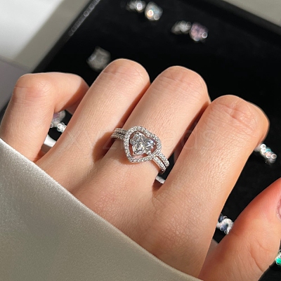 Anti-Tarnish Rhodium Plated 925 Sterling Silver Double Rings Set RJEW-Z040-17P-B-1