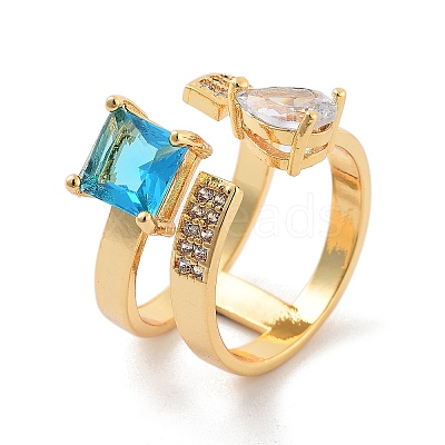 Brass with Cubic Zirconia Open Cuff Rings RJEW-B053-02-1