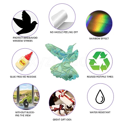 7PCS 2 Styles PVC Stickers Dazzling Color Window Stickers 3D Laser Hummingbird Electrostatic Glass Window Stickers JX828A-1
