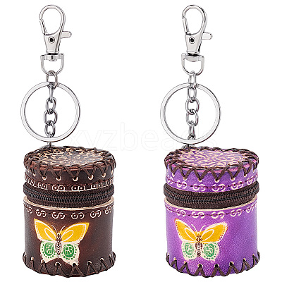 2Pcs 2 Colors Butterfly Pattern Leather Cylinder Wallets AJEW-OC0004-88-1