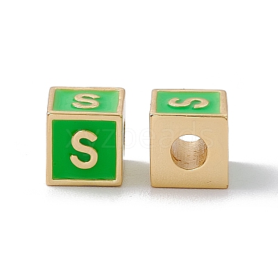 Rack Plating Brass Enamel Beads KK-B060-04G-02S-1