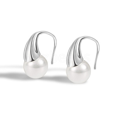 Teardrop Rhodium Plated 925 Sterling Silver Shell Pearl Dangle Earrings for Women EJEW-Q804-05P-1