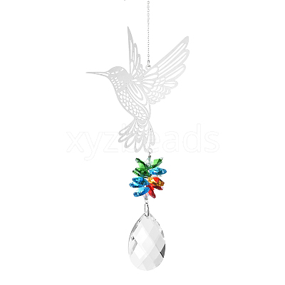 Teardrop Glass Hanging Suncatcher Pendant Decoration DJEW-PW0008-03-1
