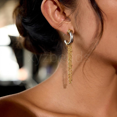 304 Stainless Steel Tassel Stud Earrings for Women BJ7288-1