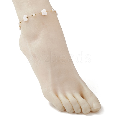 Summer Beach Natural White Shell Link Chain Anklets AJEW-AN00771-03-1