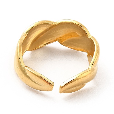 Ion Plating(IP) 304 Stainless Steel Twist Rope Open Cuff Ring for Women X-RJEW-F131-17G-1