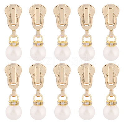 10Pcs Round Acrylic Pearl & Alloy Zipper Pulls HJEW-TAC0086-1