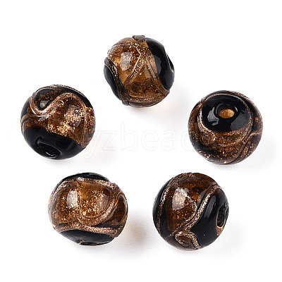 Handmade Gold Sand Lampwork Beads LAMP-T019-14mm-02-1