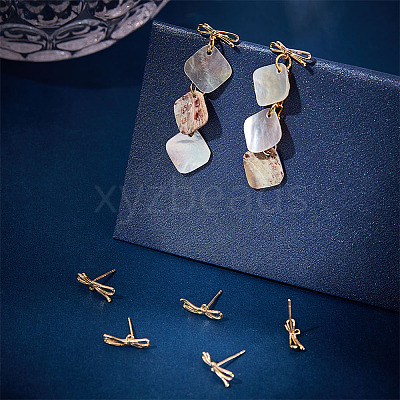 10Pcs Brass Bowknot Stud Earring Findings KK-BC0011-06-1