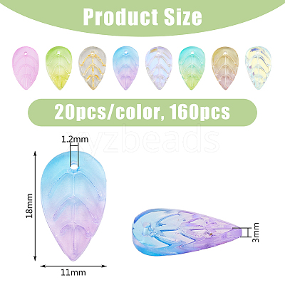 160Pcs 8 Colors Glass Pendants GLAA-DC0001-35-1