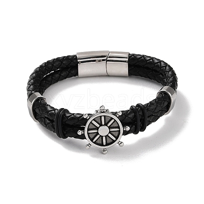 Men's Braided Black PU Leather Cord Multi-Strand Bracelets BJEW-K243-02AS-1