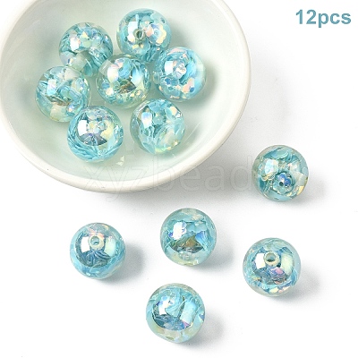 12Pcs Transparent Inner Flower Acrylic Beads RESI-YW0004-86E-1