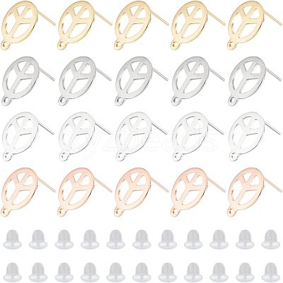 40Pcs 4 Colors 201 Stainless Steel Stud Earring Findings STAS-DC0009-82-1