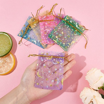 50Pcs Rectangle Organza Drawstring Bags CON-YW0001-90-1
