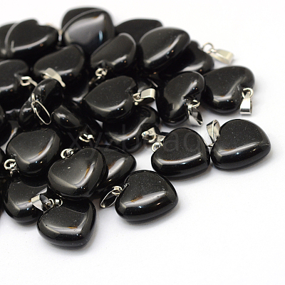 Heart Natural Black Stone Pendants X-G-Q371-05-1