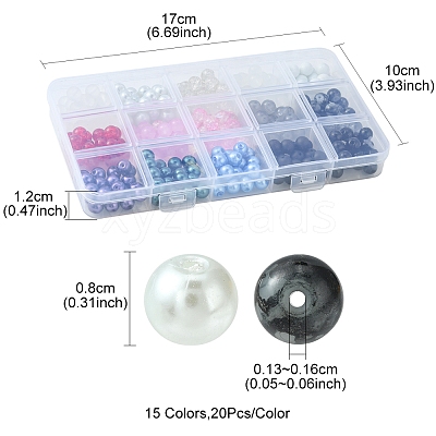 300Pcs 15 Styles Glass Beads GLAA-FS0001-46-1