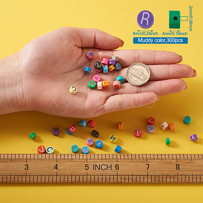Handmade Polymer Clay Flat Round with Capital Letter Beads CLAY-CW0001-01-1