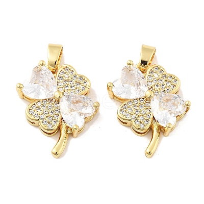 Clover Brass Micro Pave Cubic Zirconia Pendants KK-M325-13A-G-1