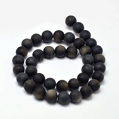 Frosted Natural Golden Sheen Obsidian Round Bead Strands G-F266-04-10mm-1