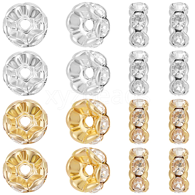 100Pcs 2 Colors Rack Plating Brass Rhinestone Spacer Beads KK-BBC0016-23B-1