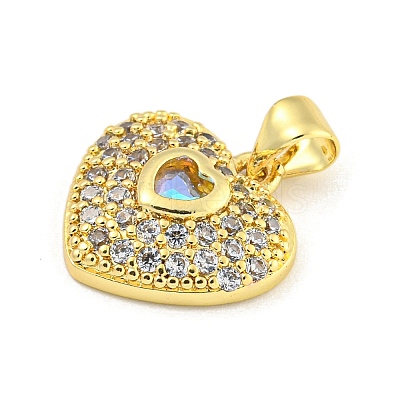 Heart Rack Plating Brass Micro Pave Cubic Zirconia Charms KK-Z053-17G-1
