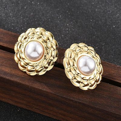 201 Stainless Steel Flat Round Stud Earrings EJEW-P304-06G-1